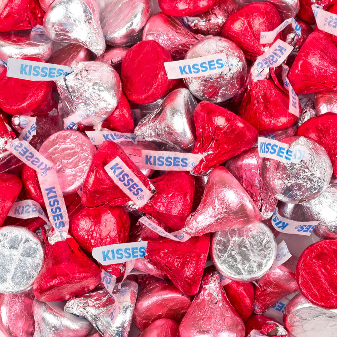 90ct Valentines Day Love Mix With Red, Pink And Silver Kisses With Free Exclusive Kiss Sticker Sheets For Classroom Parties, Gifting, Dessert Tables & More